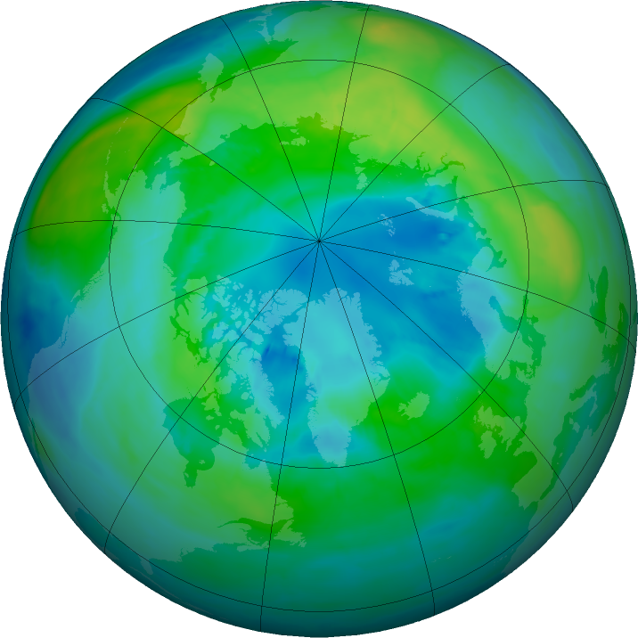 Arctic ozone map for 08 October 2015